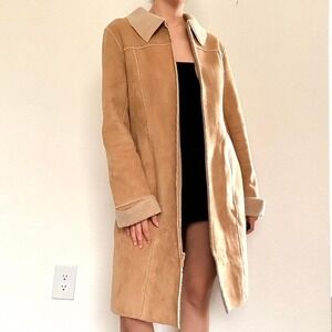 Vintage Tan Faux Suede Shearling Coat